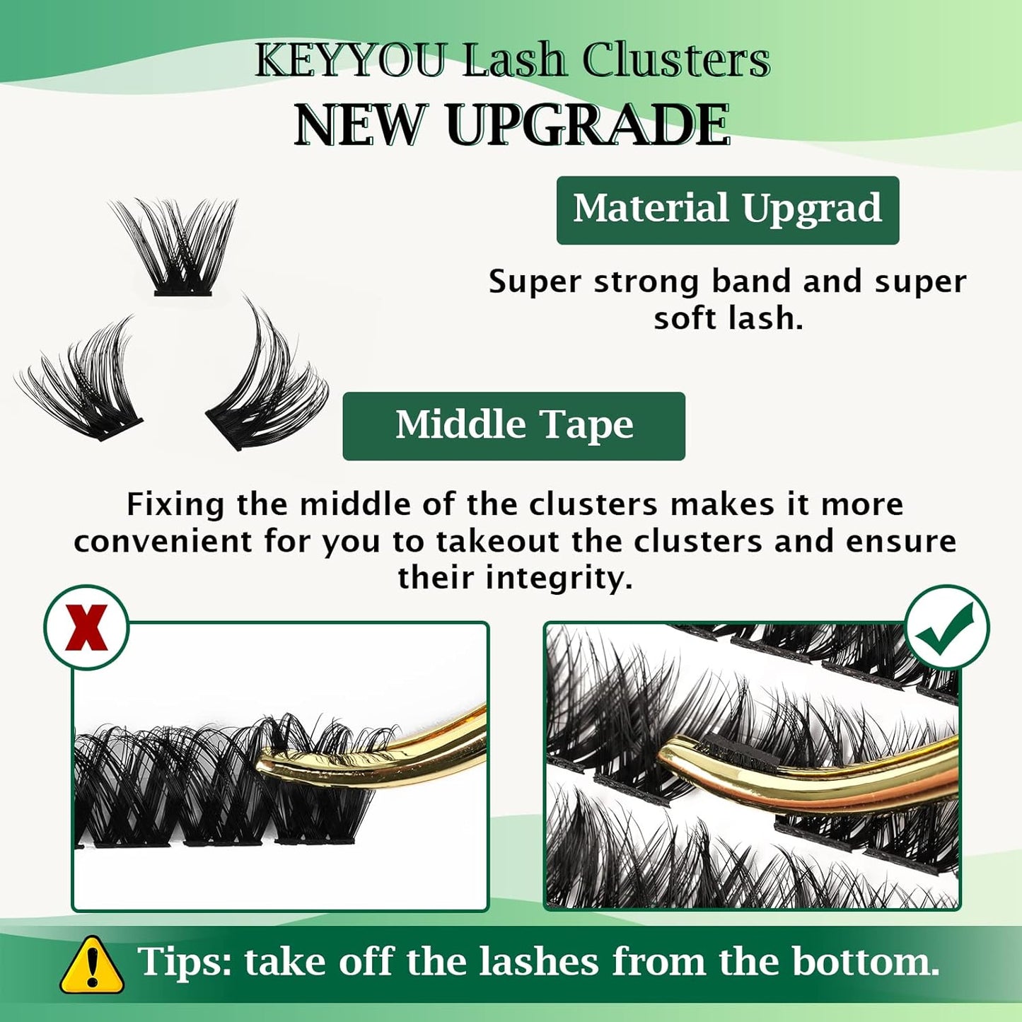 KEYYOU Lash Clusters, 96 Pcs DIY Lash Extensions, D Curl 16mm, Black, Realistic, Non-Irritating, Easy DIY at Home