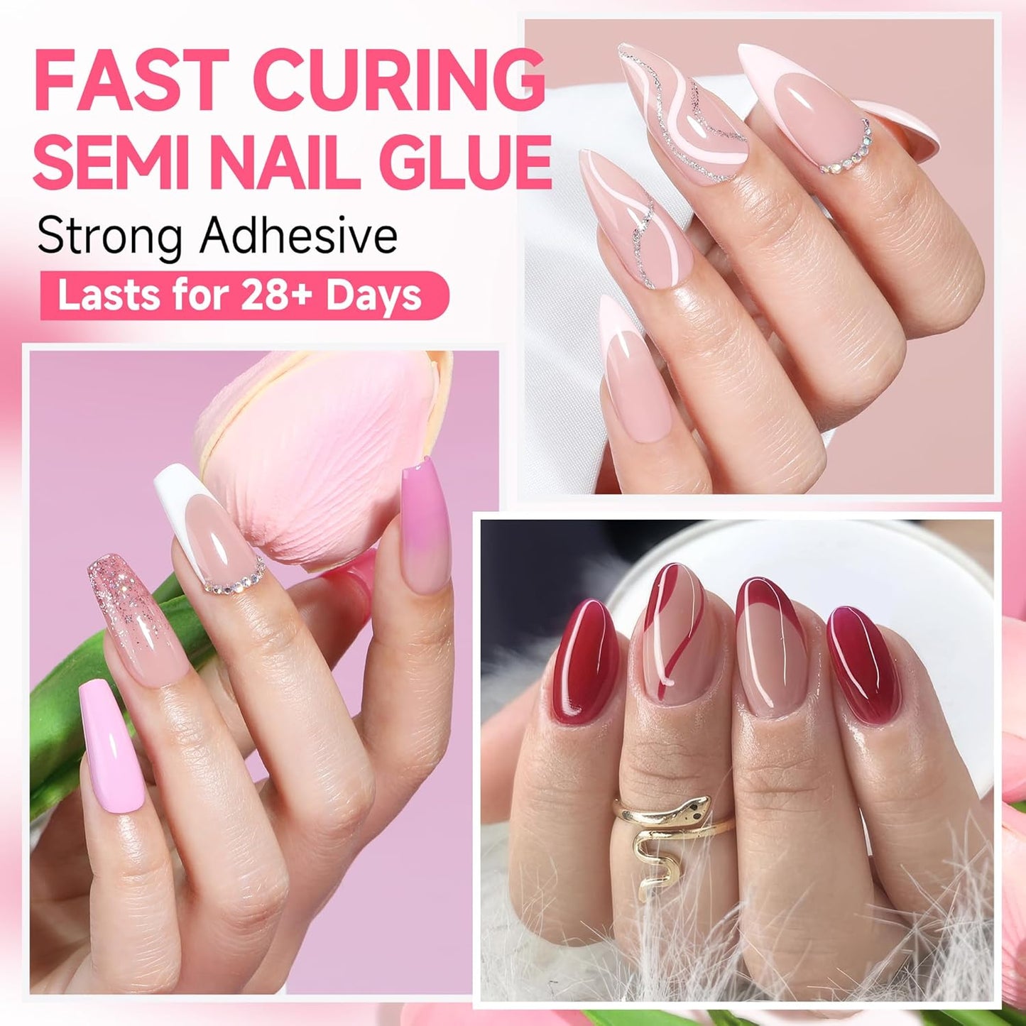 UNA GELLA Lamp-Free Semi Solid Nail Glue for Press Ons: 10ml and Soak Off Gel Nail Glue Remover for False Acrylic Nails 12ml, Super Strong G LUE Quick Removal Kit