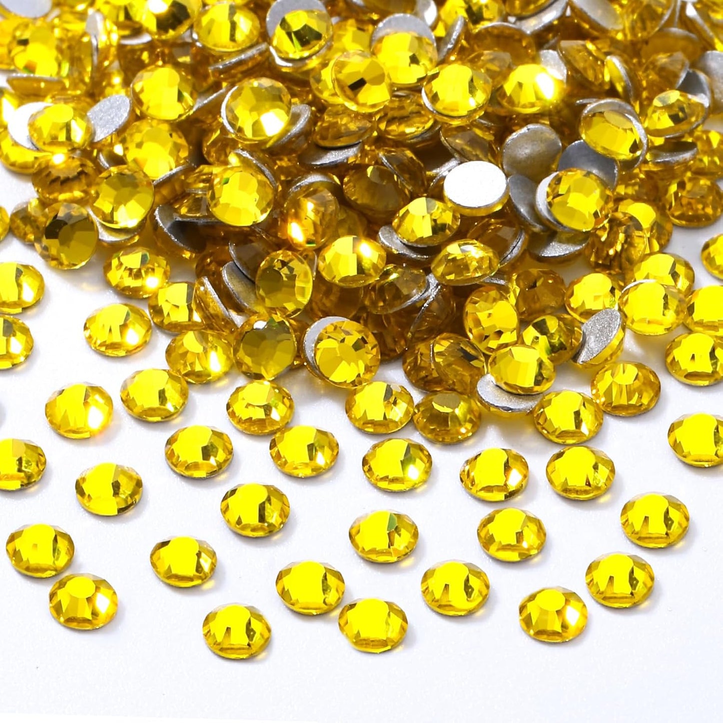 Yellow Flatback Rhinestones, Glass Rhinestones for Nail Art and Craft, Glue Fix, Loose Crystal Gemstones(Yellow, SS6, 2880pcs, 1.9-2.0mm)