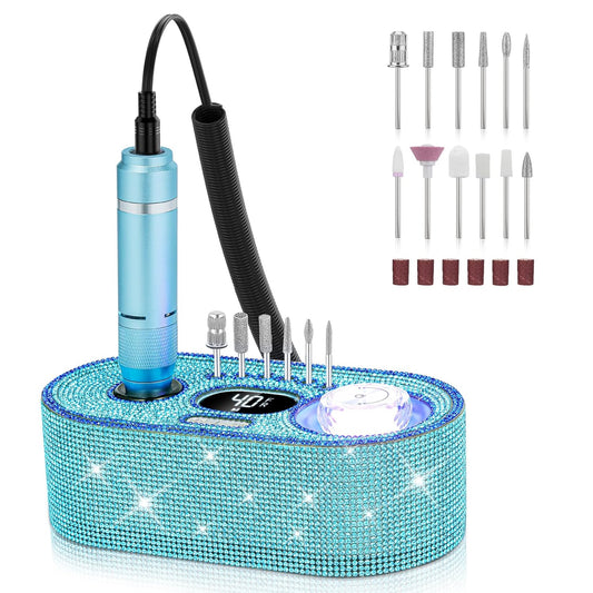 Nail Drill Electric File: DEDNMSCA Sparkly Professional Nail Drill Kit, 40000RPM E-File Machine with 12 Drill Bits for Acrylic Nails Remove Nail Gel Polish Manicure for Salon Home, Blue Diamond