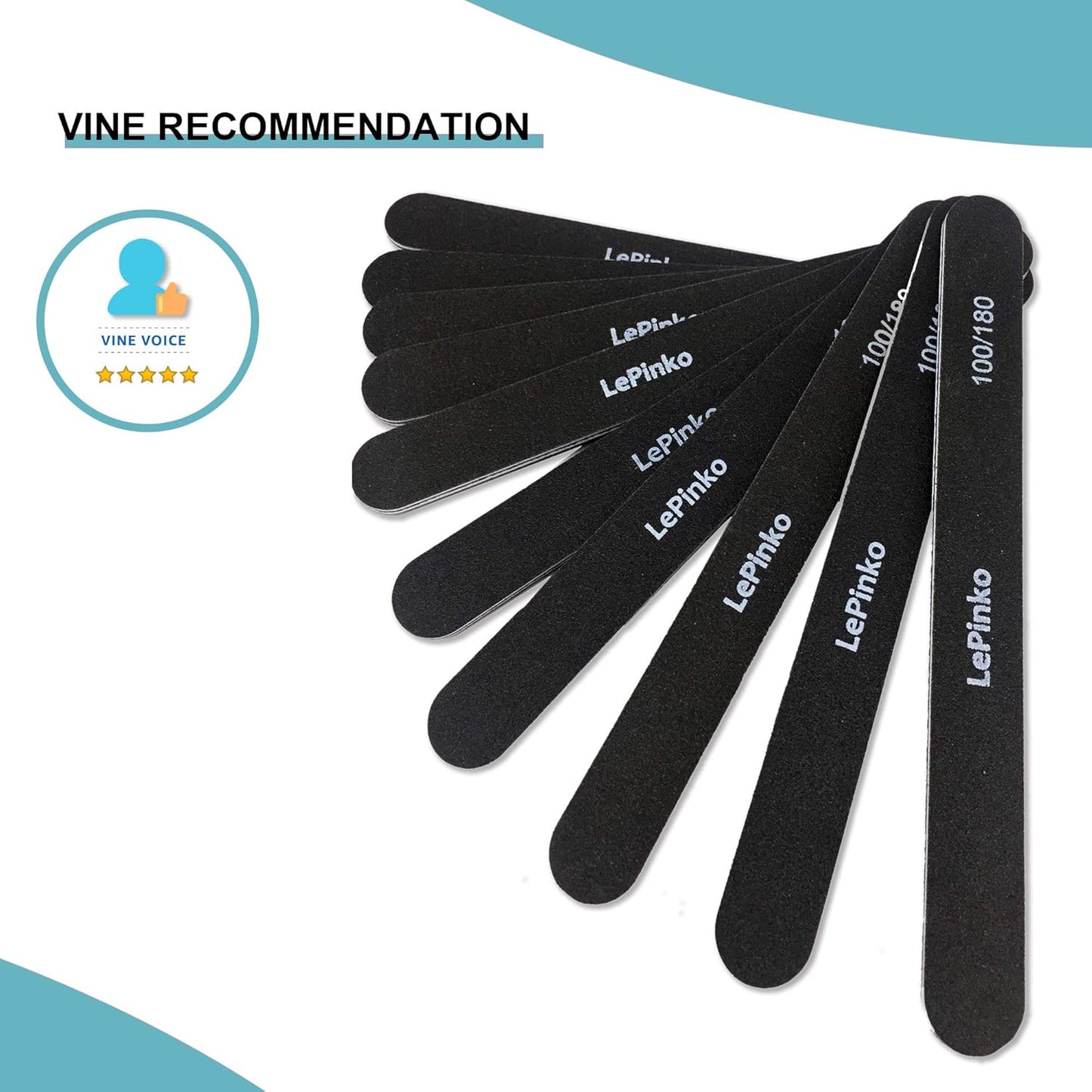 10PCS Double Sided 100/180 Grit Nail File Set, Washable Emery Board Nail Buffer Files for Home Salon Use, Professional Manicure Pedicure Tool for Acrylic False Nails and Gel Cosmetic