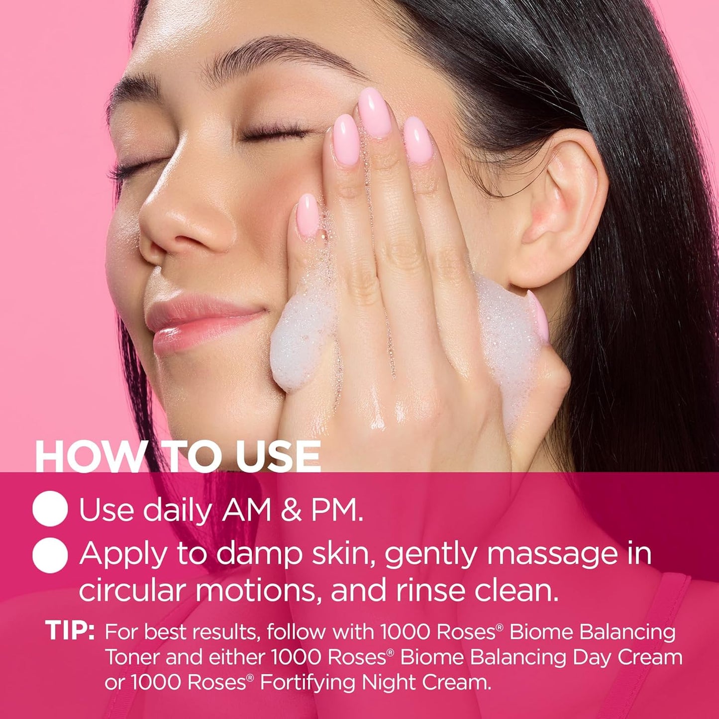 Andalou Naturals 1000 Roses Gentle Cleansing Foam | Foaming Face Wash with Rose Stem Cells & Organic Aloe Leaf Juice | Hydrating Daily Cleanser for Sensitive Skin | 5.5 fl oz