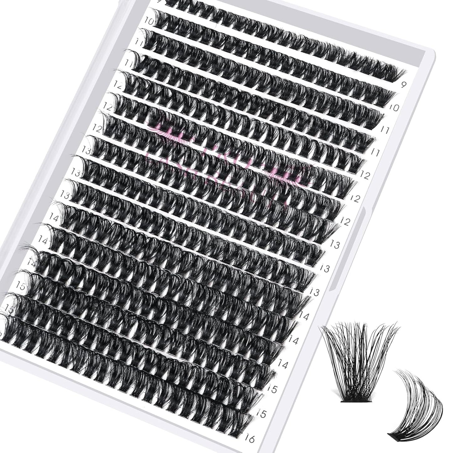 Individual Lashes 80D Mixed 0.05 Lash Clusters 14 Rows that Look Like Eyelash Extensions DIY Lash Extension Self Application At Home (80D-C-9-16mix)