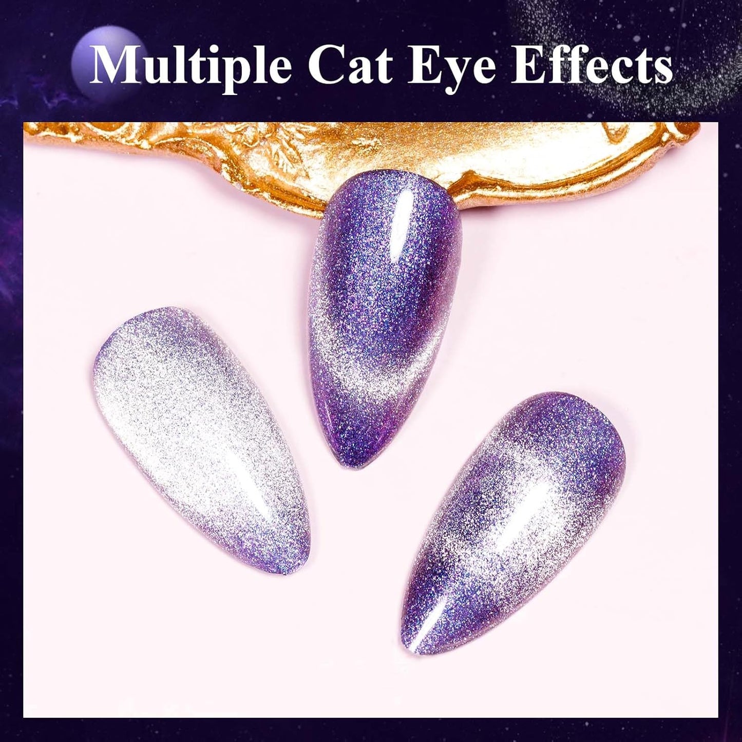 MIZHSE Cat Eye Gel Nail Polish, Aurora Purple Magnetic Gel Polish with Magnet Stick, Shiny Glitter Cateye Nail Gel Soak Off Nail Art Manicure Home