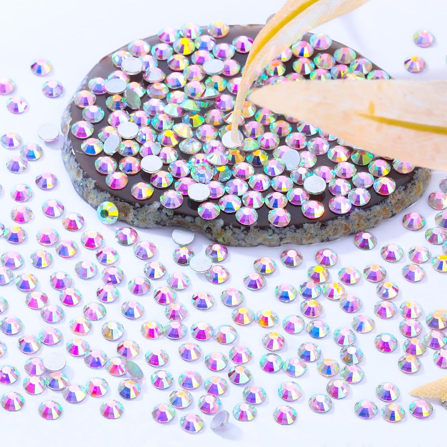 Crystal AB Flatback Rhinestones, Glass Rhinestones for Nail Art and Craft, Glue Fix, Loose Crystal Gemstones(Crystal AB, SS20, 2880pcs, 4.6-4.8mm)