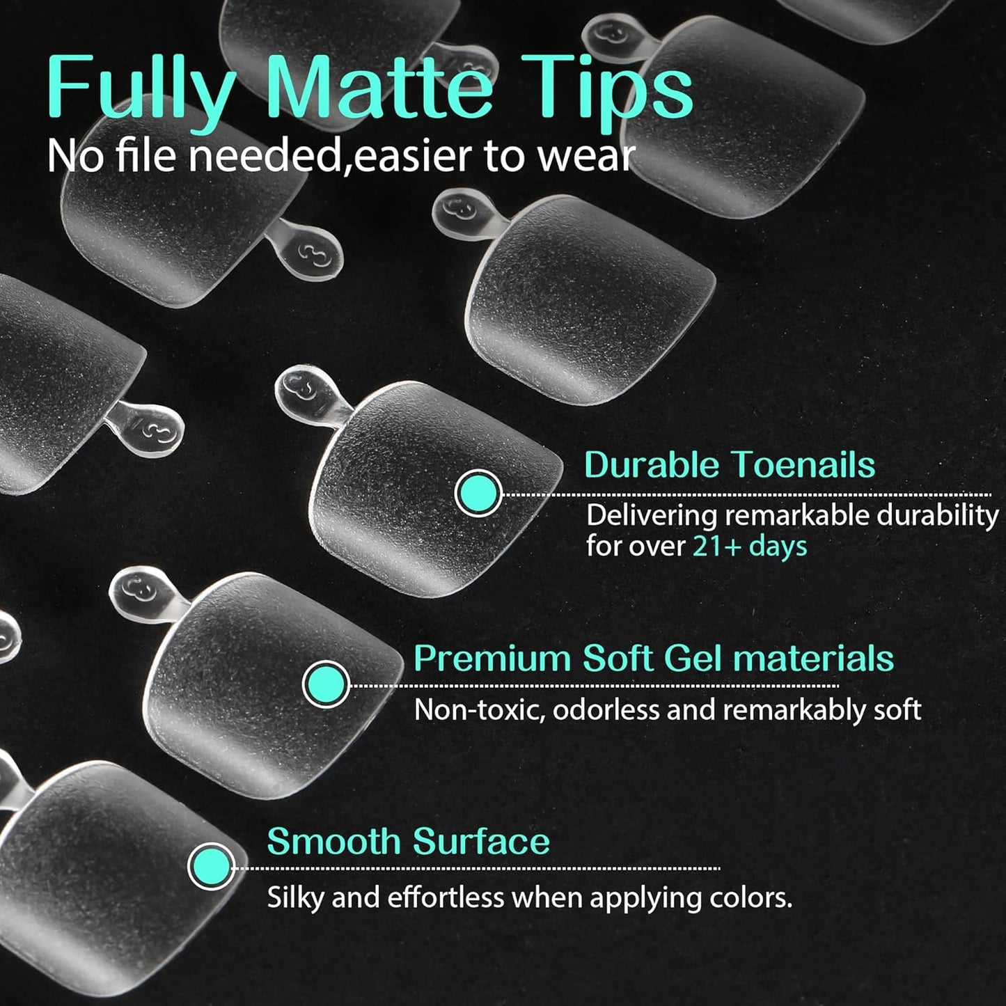 UNA GELLA Toe Nail Tips 504Pcs Short Square False Soft Gel Full Cover Fake Toe Nails Matte Toe Nails 12 Sizes Pre-shape Fake Toenails Gel Toe Nail Tips For Nail Extension Home DIY Nail Salon