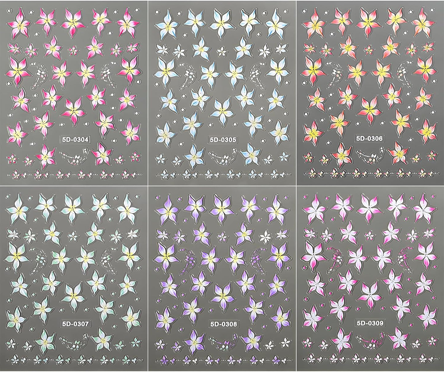 Flower Nail Stickers for Nail Art 5D Embossed Nails Decals Spring Summer Lily Decoration for Women Nails Design 3D Self Adhesive Pink Blue Green Flower Supplies
