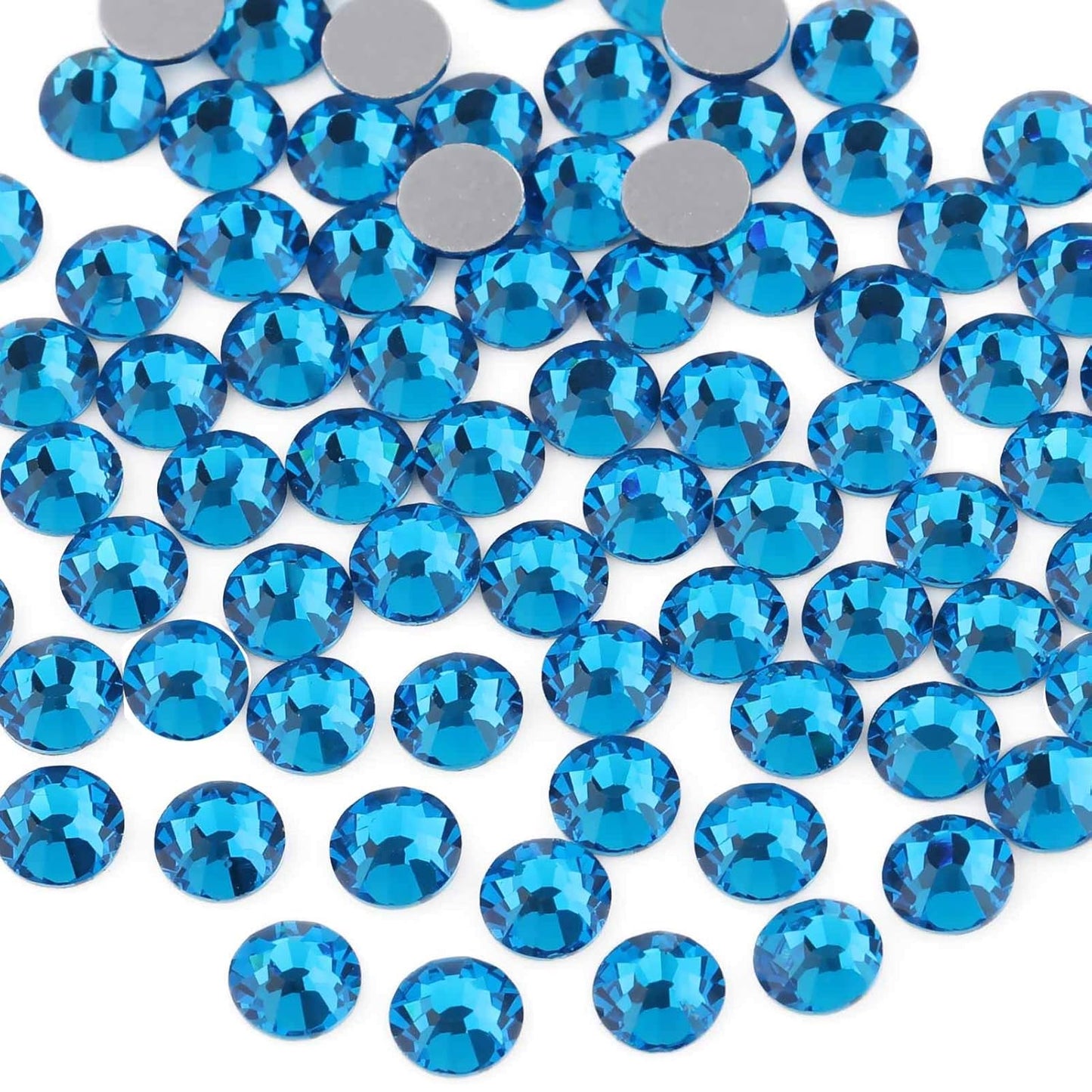 beadsland Flat Back Crystal Rhinestones Round Gems for Nail Art and Craft Glue Fix,Capri Blue (3.8-4.0mm) SS16/1440pcs