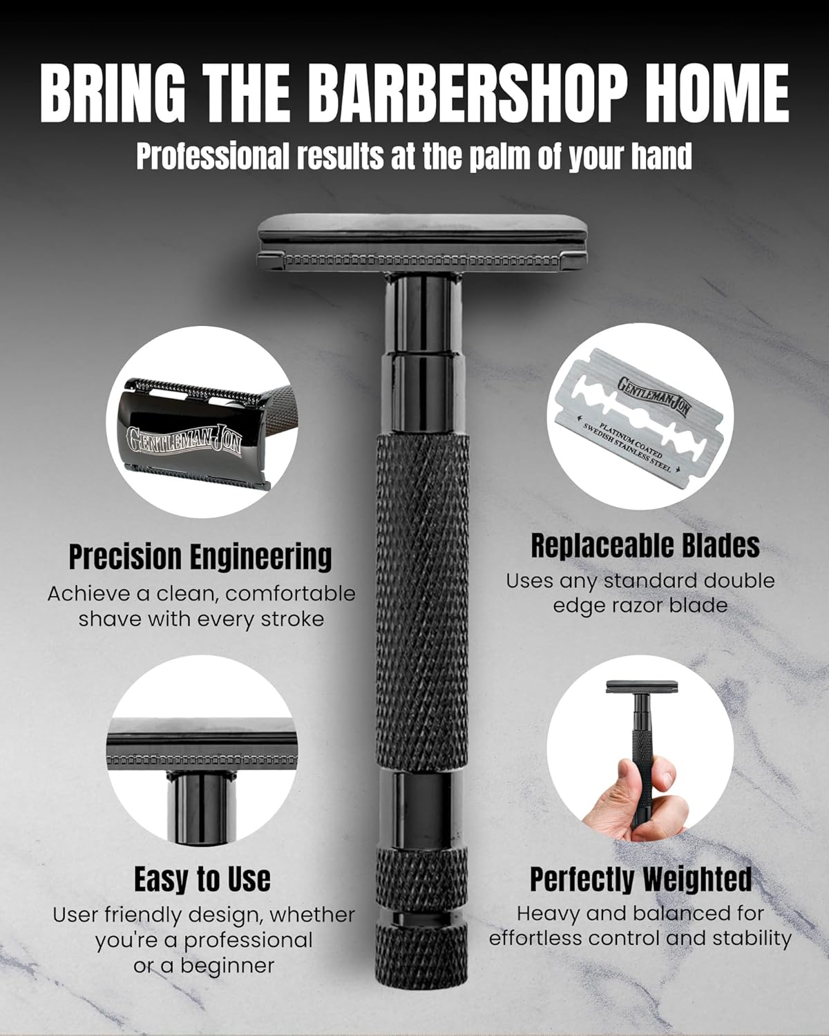 Safety Razor Shaving Kit | Vintage Wet Shave Grooming Set for Men - Includes: Safety Razor, Hair Shaving Brush, Alum Block, Shave Soap, Bowl & Double Edge Razor Blades