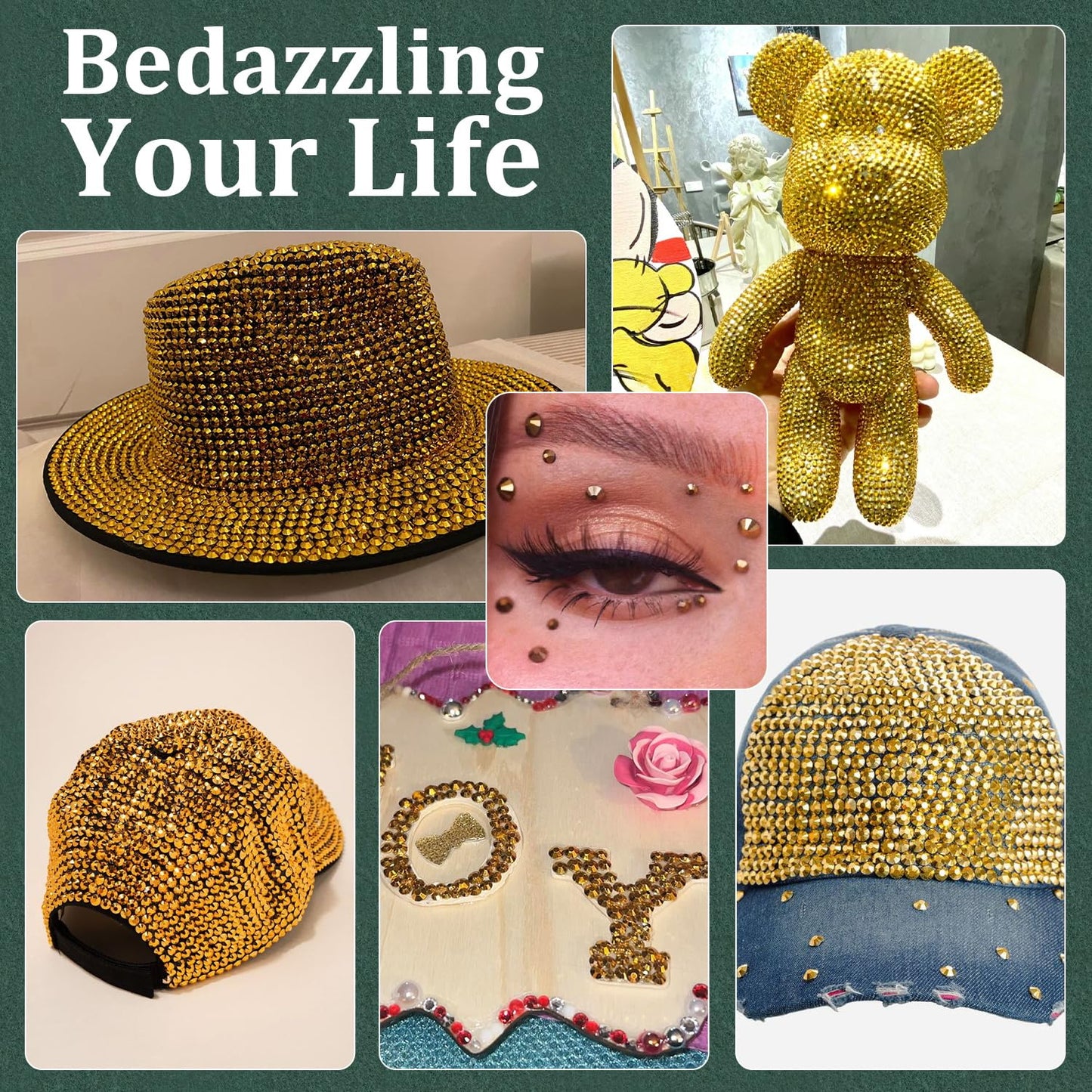 Resin Rhinestones for Crafting with B7000 Jewelry Glue, 2 Boxes Gold Flatback Crystals with 3Pcs 10ml Glue for Bedazzling Crafts DIY Nail Art Makeup，Non Hotfix Gems for Clothing Shoes