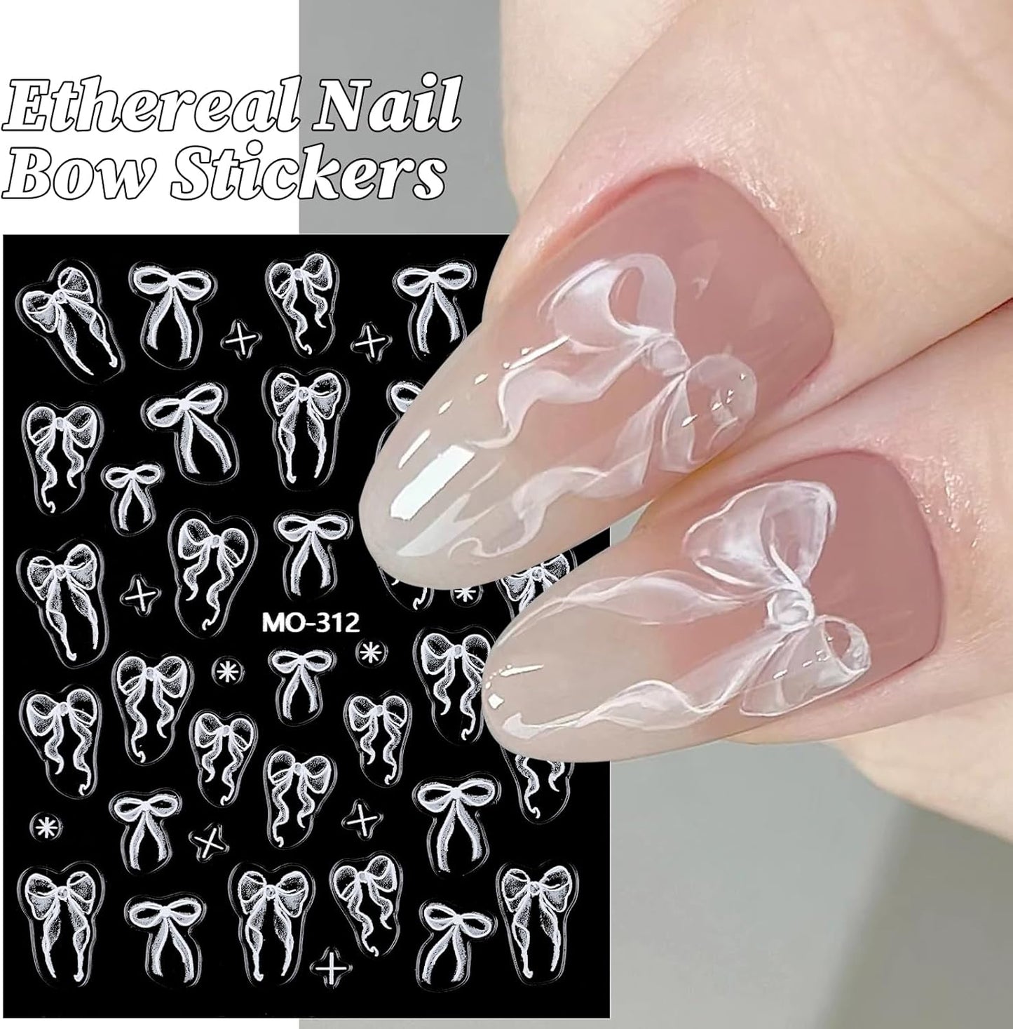 Bow Nail Art Stickers 3 Sheets 5D Embossed Self Adhesive Nail Decals Pink White Bow Nail Stickers Cute Elegant Lace Design Nail Art Supplies for Women DIY Manicure Decorations