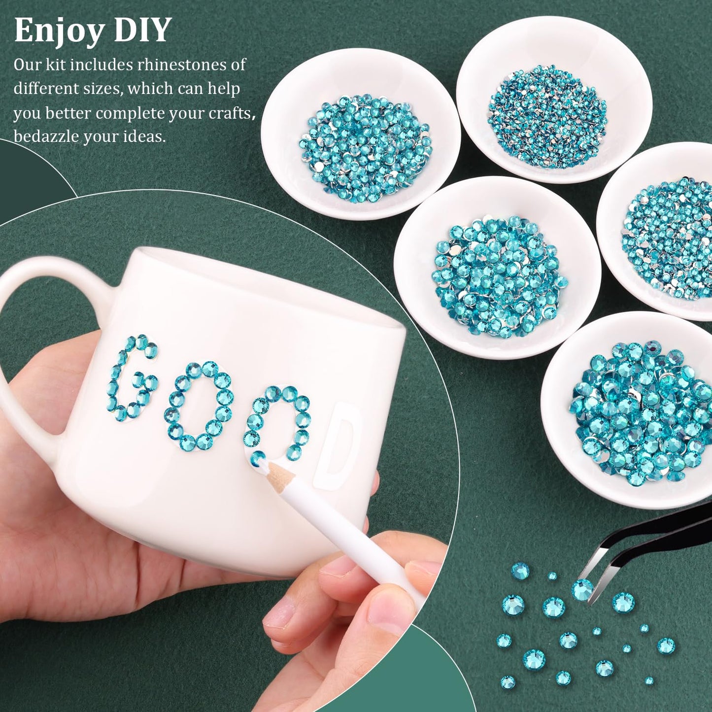 Resin Rhinestones for Crafting with B7000 Jewelry Glue, 1 Box Teal Blue Flatback Crystals with 3Pcs 10ml Glue for Bedazzling Crafts DIY Nail Art Makeup，Non Hotfix Gems for Clothing Shoes