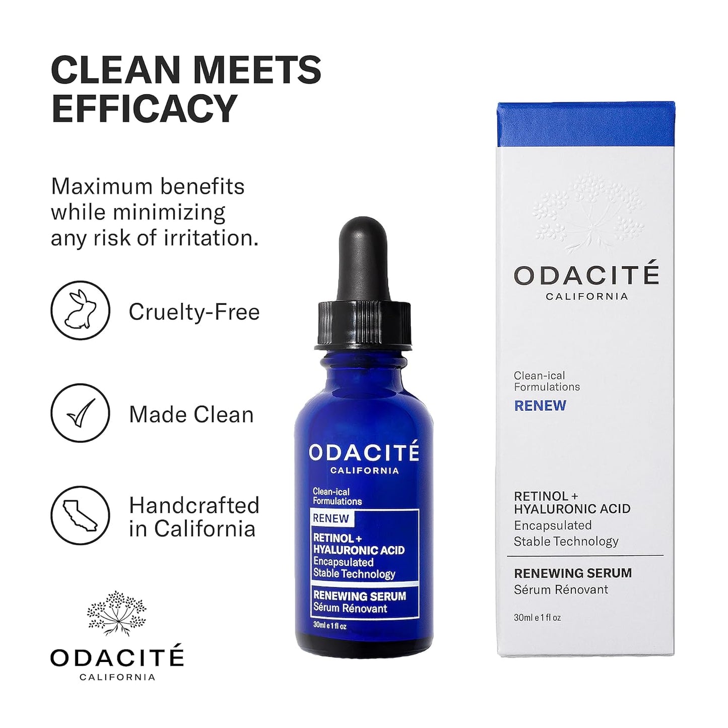 Odacite Renewing Retinol & Hyaluronic Acid Facial Serum - Anti-Aging Face Serum Targets Fine lines, Blemishes & Wrinkles - Squalane, Vitamin E & Rose Floral Water for Smooth Skin - 1 Fl Oz