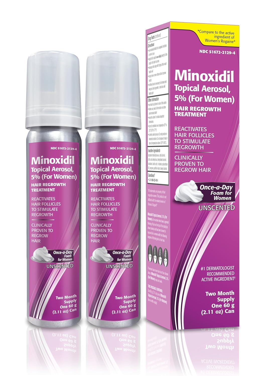 Taro Minoxidil Topical Aerosol Foam, 5%, Hair Regrowth Treatment for Women, 2.11 oz Reactivates Hair Follicles to Stimulate Hair Regrowth - 4 Months Supply