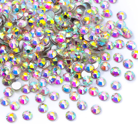 Crystal AB Flatback Rhinestones, Glass Rhinestones for Nail Art and Craft, Glue Fix, Loose Crystal Gemstones(Crystal AB, SS4, 1440pcs, 1.5-1.7mm)