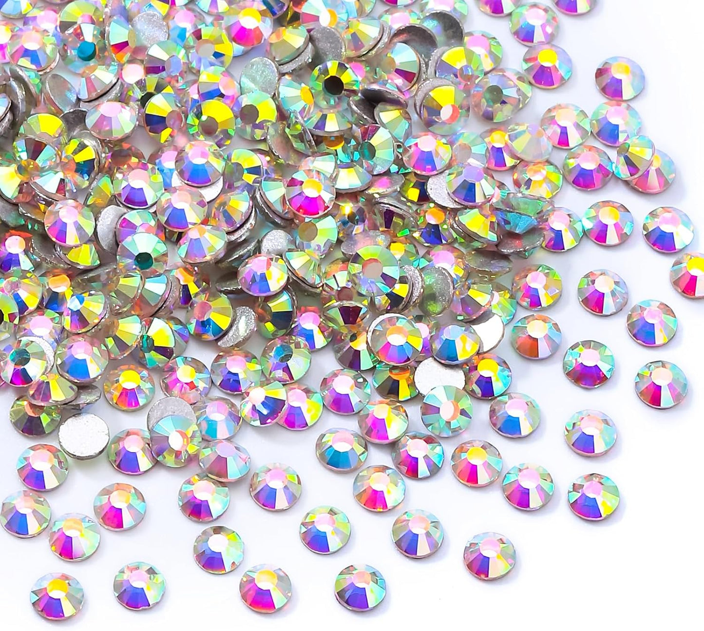 Crystal AB Flatback Rhinestones, Glass Rhinestones for Nail Art and Craft, Glue Fix, Loose Crystal Gemstones(Crystal AB, SS10, 1440pcs, 2.7-2.8mm)