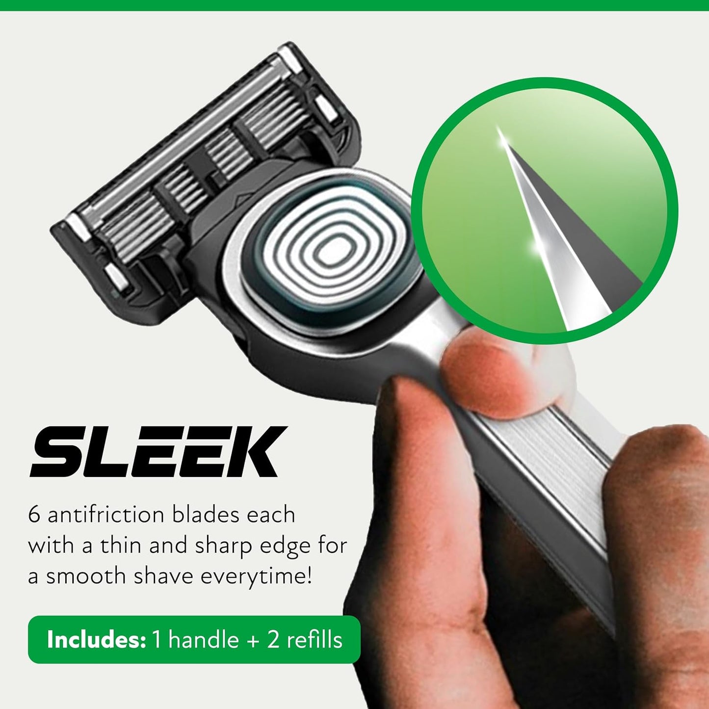 DORCO SLEEK Six Blade Razor System with Multi-Flex Technology, Precision Shaving Razor Handle, Includes 2 Cartridges