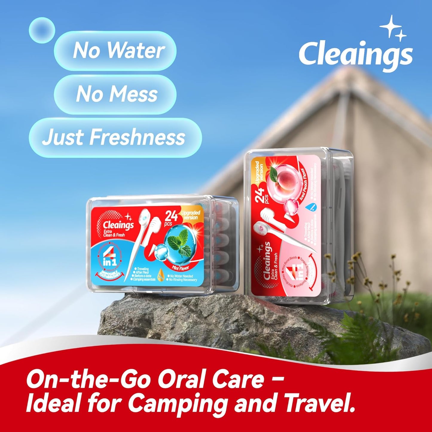 cleaings® Mini Disposable Toothbrush Set with Toothpaste – Travel Essentials, Portable Toothbrush for Women & Men, Camping, Road Trip, Vacation, 24 Count-Mint Flavor（Pack of 1）