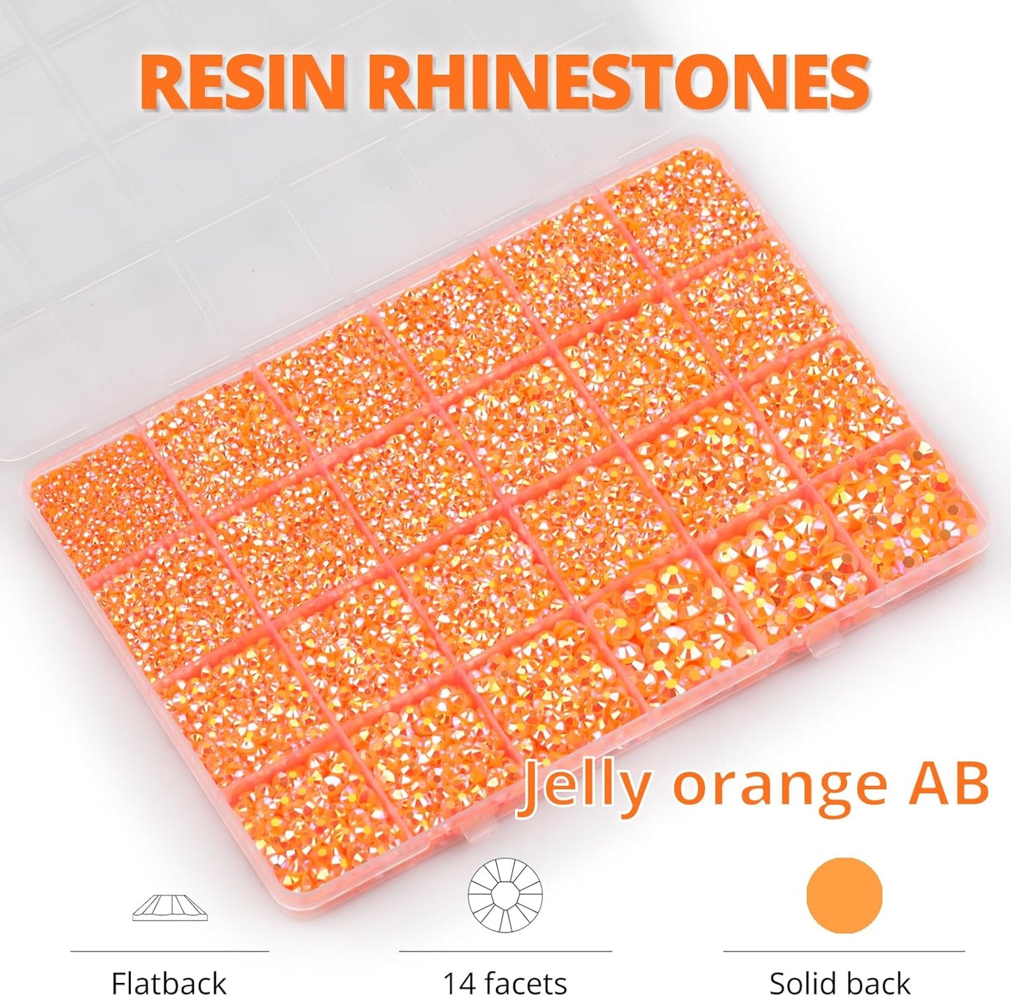 30000Pcs Resin Jelly Rhinestones Set for Crafting Bedazzling, Orange AB Flatback Gems Jewels for Crafts Clothes Shoes Fabric Outfit Nails Makeup, Flat Back Crystal 2-6mm with b 7000 Glue
