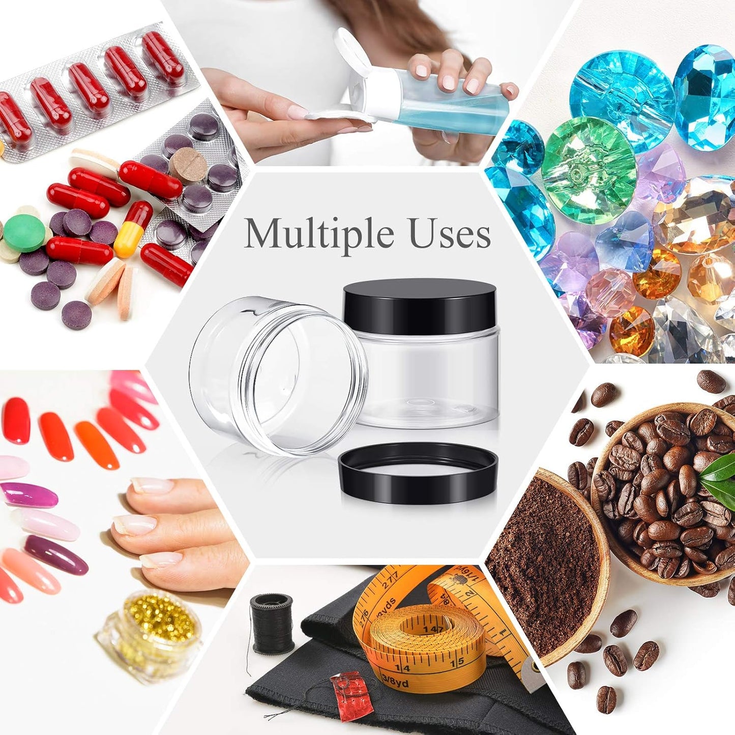 Patelai 4 Pieces Round Wide-mouth Leak Proof Plastic Container Jars with Lids for Travel Storage Makeup Beauty Products Face Creams Oils Salves Ointments DIY Making(6 Ounce,Black)