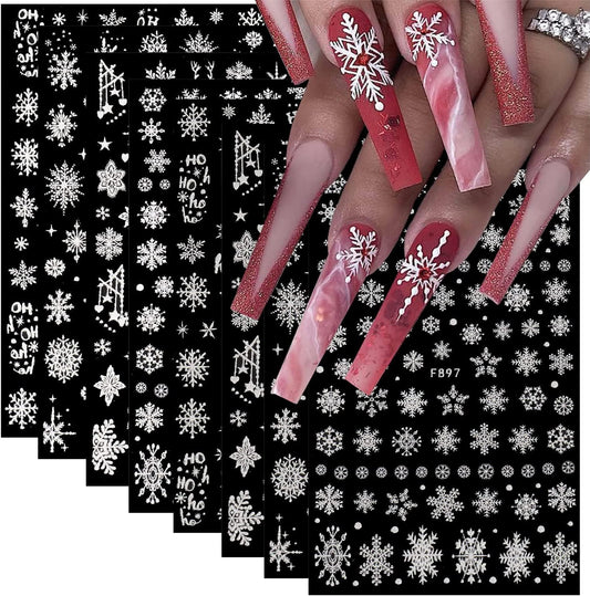 8 Sheets 3D Snowflake Nail Art Stickers Winter Christmas Nail Decals Glitter White Silver Snowflake Nail Stickers Self Adhesive Xmas Snow Nail Design Holiday Christmas Nail Decoration for Women Girls