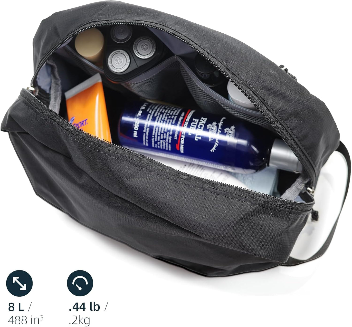 Travel Toiletry Bag 8L, Large Packing Cube with Waterproof TPU Wet/Dry Compartment (01 Black Stealth)