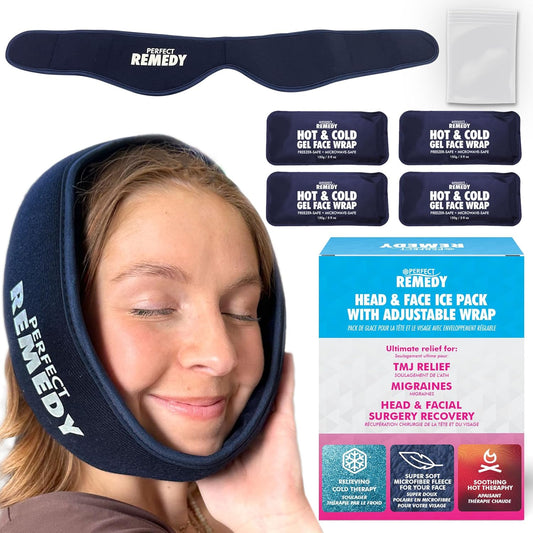 Perfect Remedy Wisdom Teeth Ice Pack Head Wrap - Reusable Cold Compress Aid for TMJ, Jaw Pain, Wisdom Teeth Recovery, Tooth Pain & Face Swelling Conditions - Adjustable Head Wrap for Max Comfort