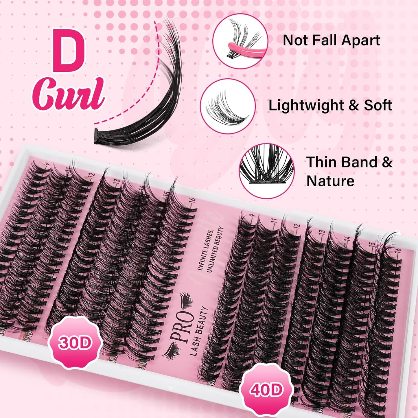 Lash Clusters Kit 280 Pcs Cluster Lashes 30D+40D Lash Extension Kit with Lash Bond and Seal Waterproof Lash Applicator Individual Lashes Apply at Home(30D+40D-9-16mix Kit)