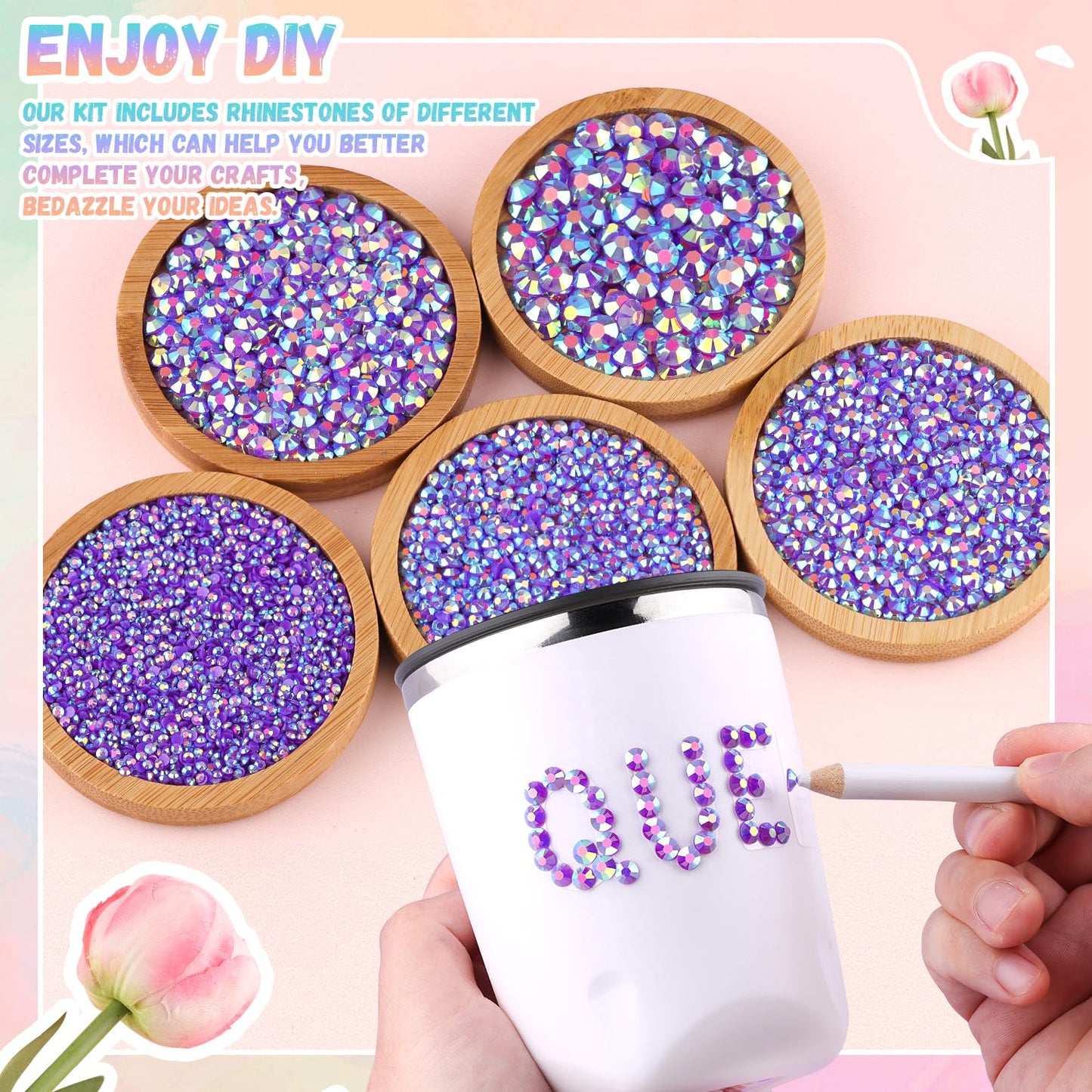 30000Pcs Resin Dark Purple AB Rhinestones for Bedazzling Crafting with b7000 Jewelry Glue, Bulk Flatback Gems Bedazzler Kit for Crafts Clothes Shoes Fabric Nail Diamond Art, Assorted Size 2/3/4/5/6mm