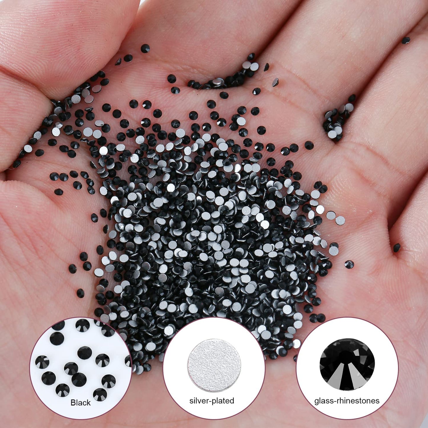 3000Pcs Black Crystal Rhinestones,Glass Flatback Rhinestones Mini Gemstones for Nail Face Makeup Art Crafts Clothes Decoration -(SS8,2.4mm,Black)