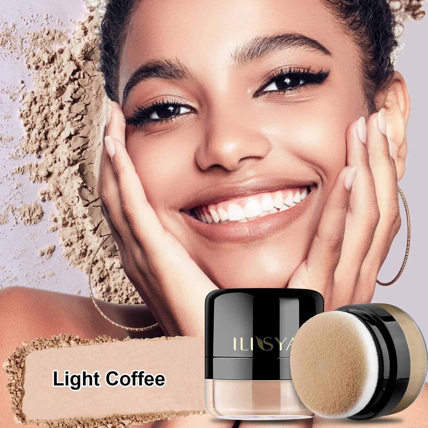 Setting Powder Lightweight Loose Powder Finishing Powder Long-Lasting Face Powder Waterproof with Soft Mushroom Powder Puff & Mirror, Natural Finish, (Light Coffee/Natural)- 2 Boxes