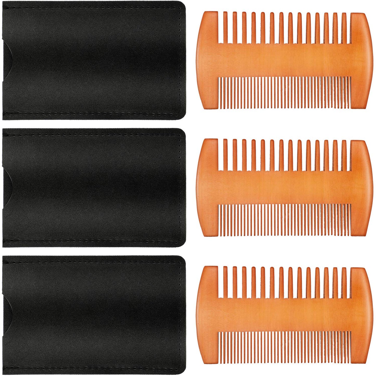 Natural Sandalwood Dual Action Beard and Mustache Comb with Leather Case (Yellow)