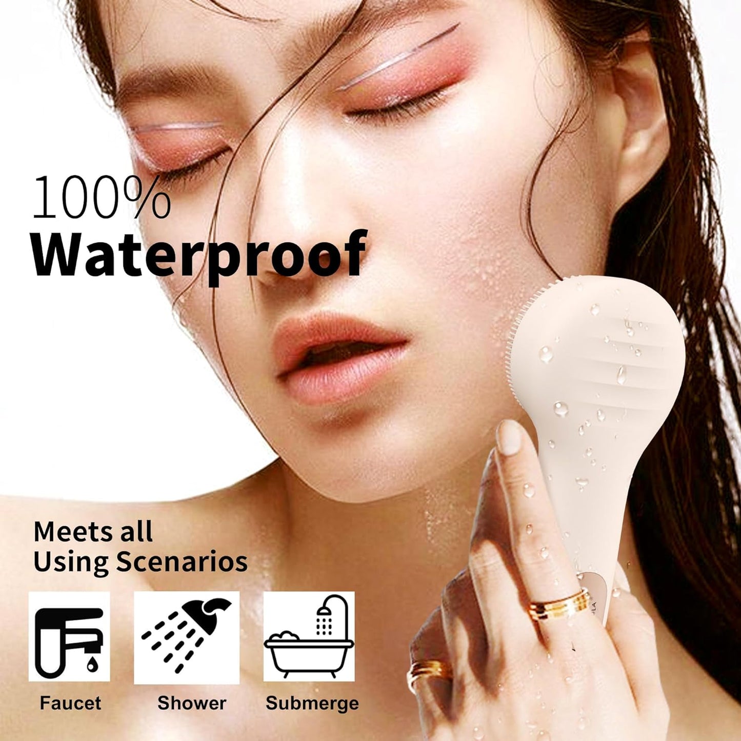 NågraCoola CLIE 2.0 Silicone Face Scrubber, Facial Cleansing Brush, Rechargeable, Waterproof Face Scrub Brush for Deep Cleansing, Exfoliating, Massage, with Eye Roller, for Women and Men - Oat