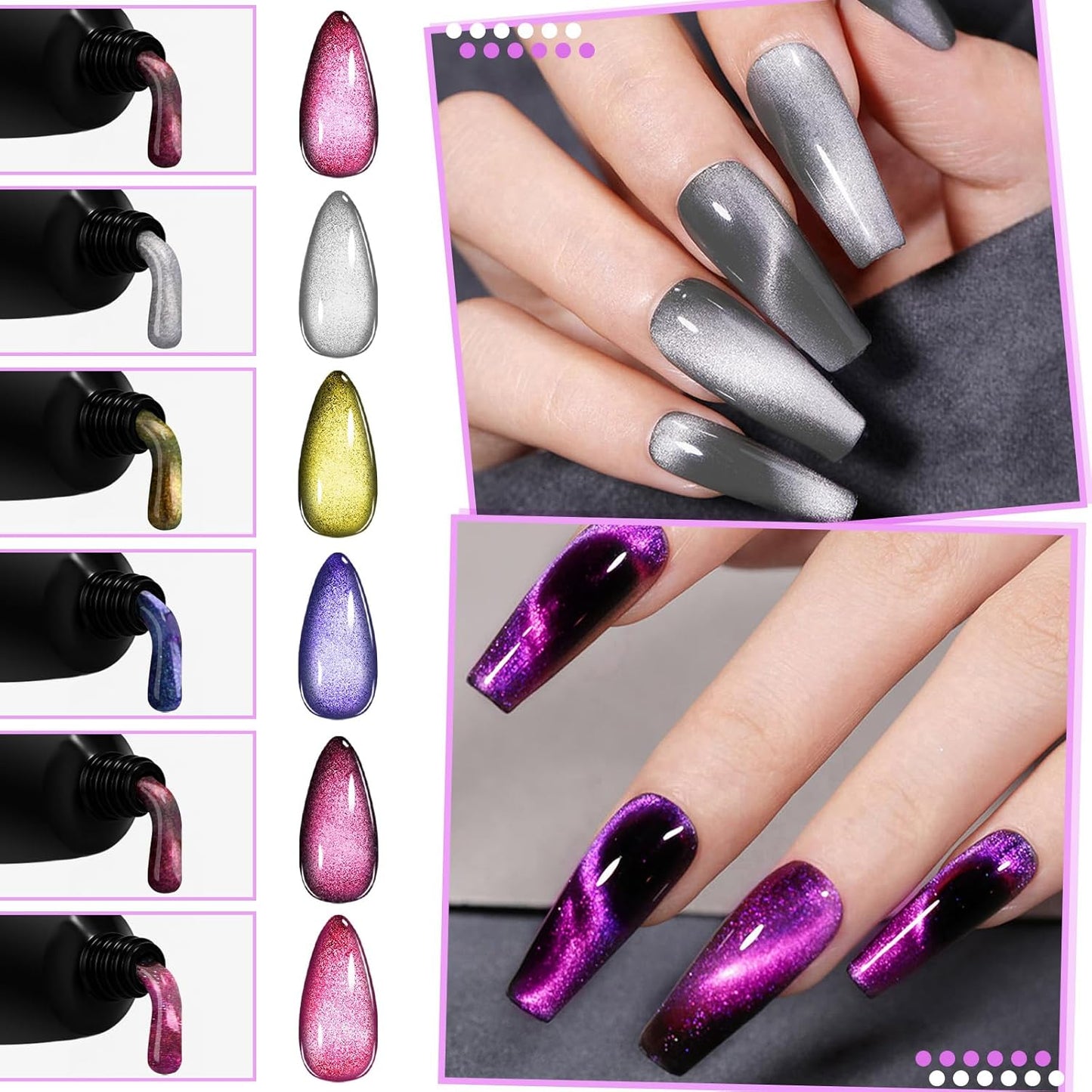 Poly Gel Nail Kit, EBANKU Cat Eye Poly Nails Extension Gel 6 Colors Glitter Magnetic Builder Gel Professional Nail Enhancement Kit for Halloween Women DIY