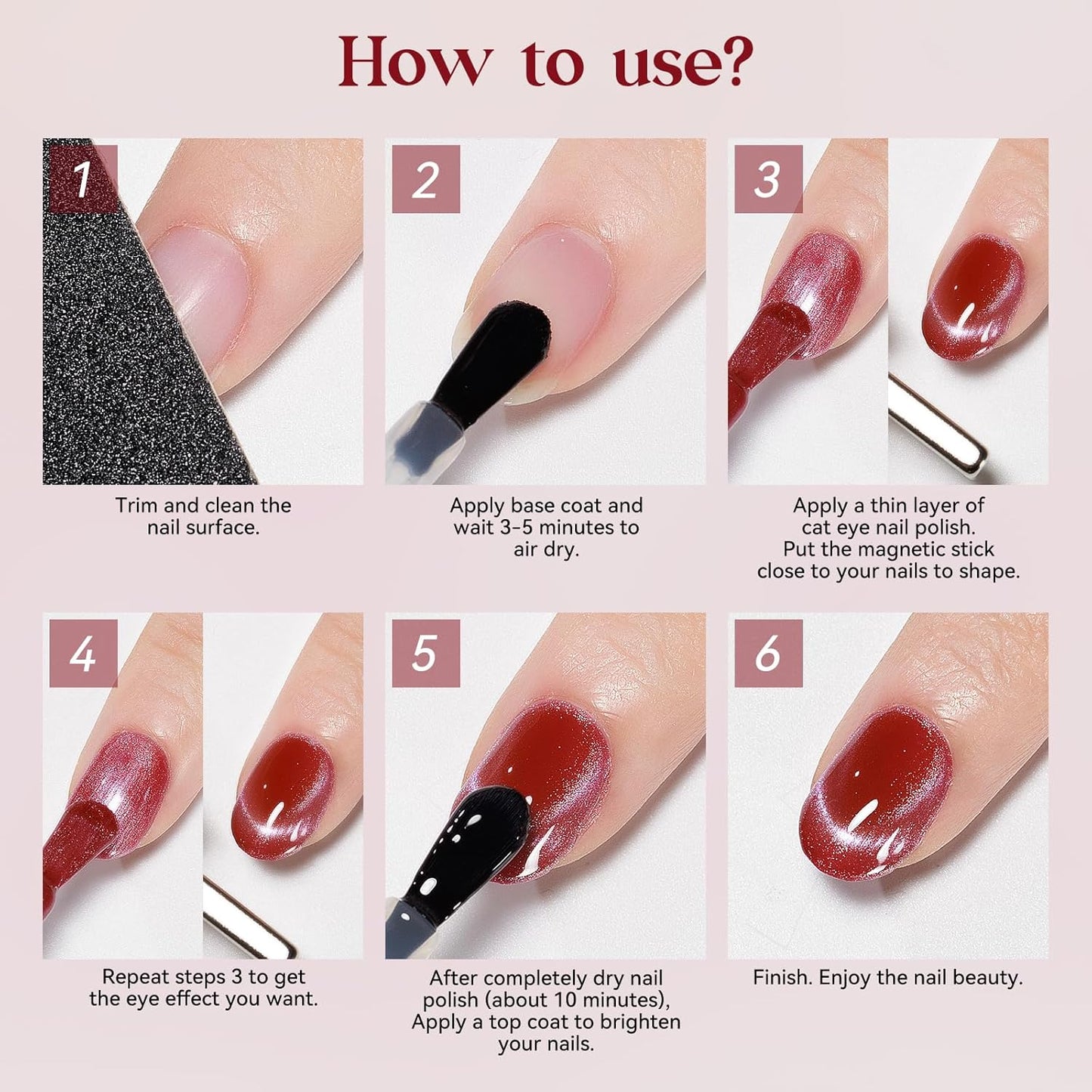 MIZHSE Quick Dry Cat Eye Nail Polish, Red Magnetic Nail Polish with Magnet, Air Dry Fast Nail Lacquer Non-Gel 15ml Cateye Polish for Women Girls Manicure DIY Home