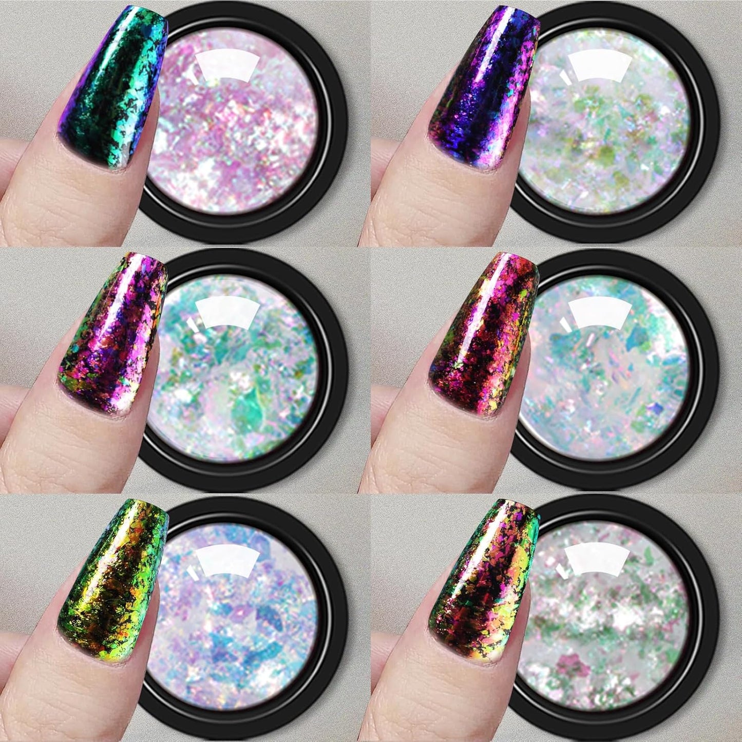Mirror Chrome Nail Powder Set, 40 Colors Unicorn Iridescent Holographic Chrome Powder, Metallic Gold Silver Red Blue Green Black Purple Brown Chrome Pigment Nail Art Glitter Chameleon Flakes Sequins