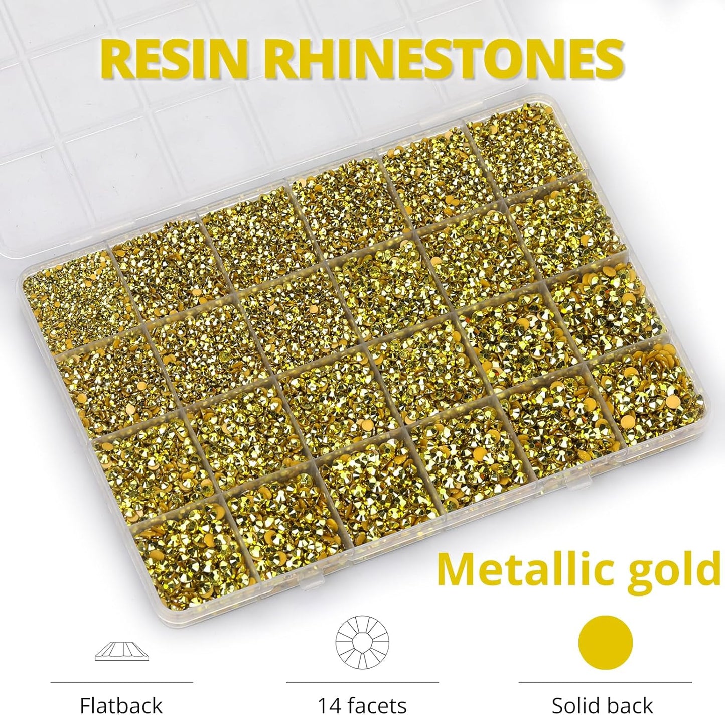 30000Pcs Resin Rhinestones Set for Crafting Bedazzling, Metallic Gold Flatback Gems Jewels for Crafts Clothes Shoes Fabric Outfit Nails Makeup, Flat Back Crystal 2-6mm with b 7000 Glue