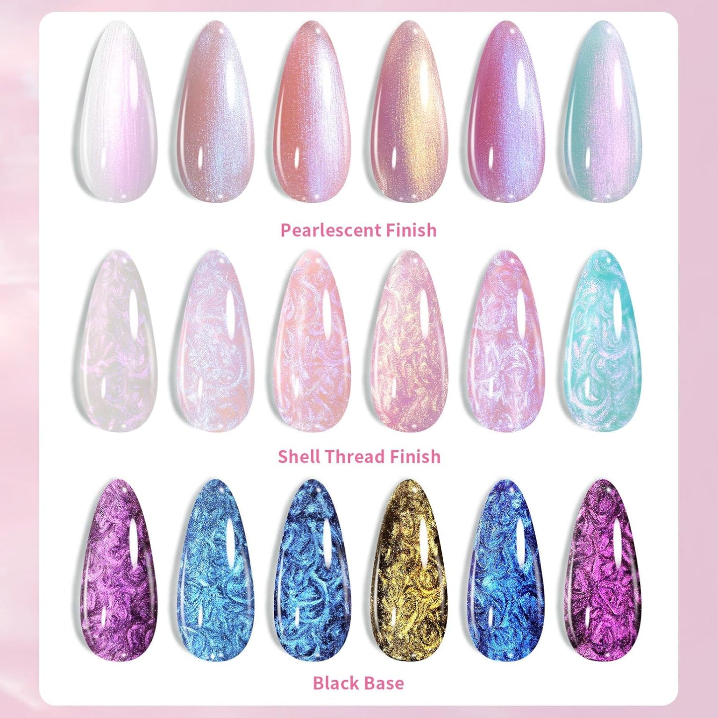 Born Pretty Pearl Gel Nail Polish Aurora Iridescent Glitter Shimmer Mermaid Pearl Gel Polish Drawing Gel Nail Polish Shell Swirl Thread Effect Nail Gel Soak Off Led Summer DIY Gift 6PCS