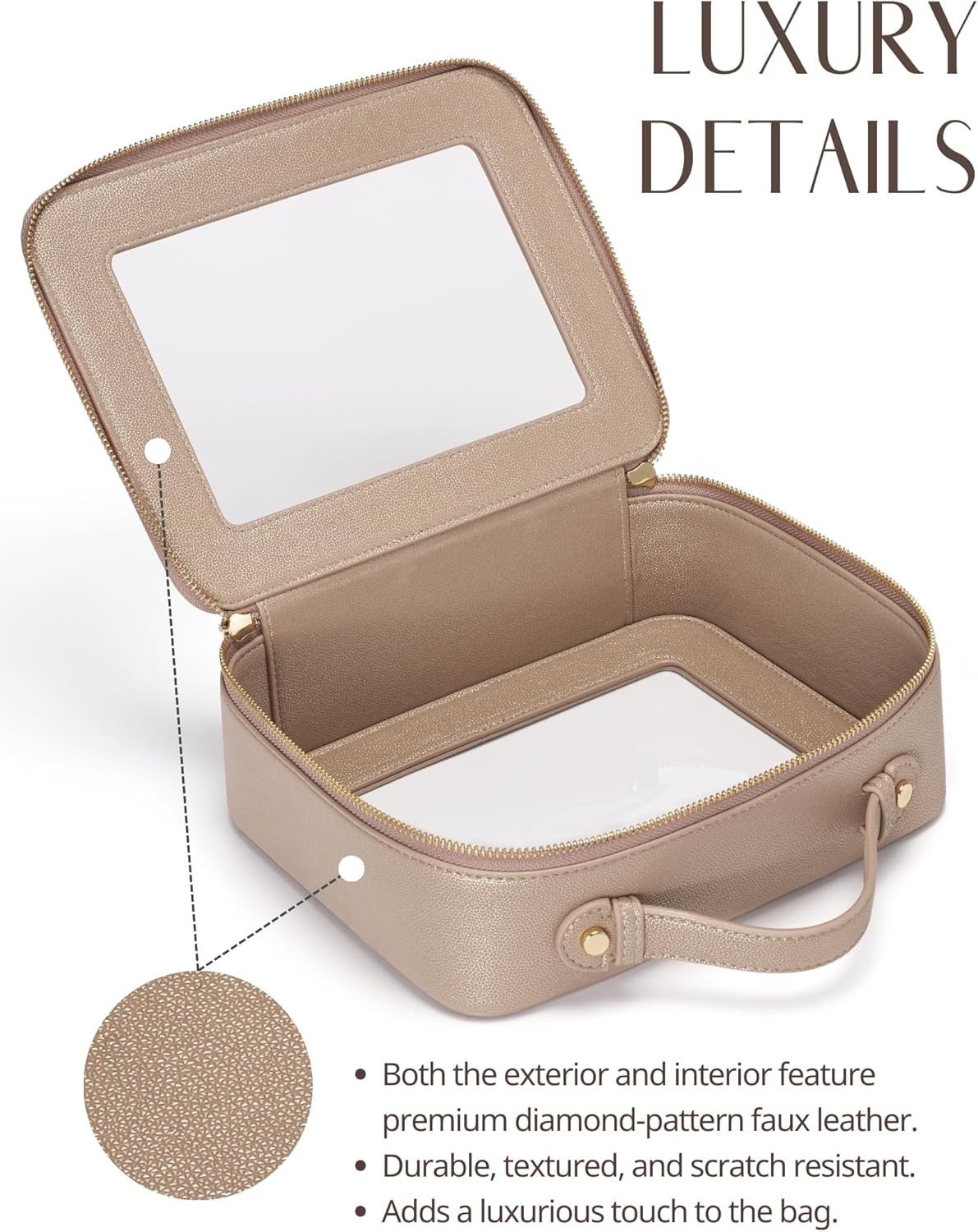 Popvibe Clear Makeup Bag Travel Cosmetic Case Transparent Toiletry Bag with Zipper, Portable Make Up Organizer Traveling Compact Car Bag for Essentials