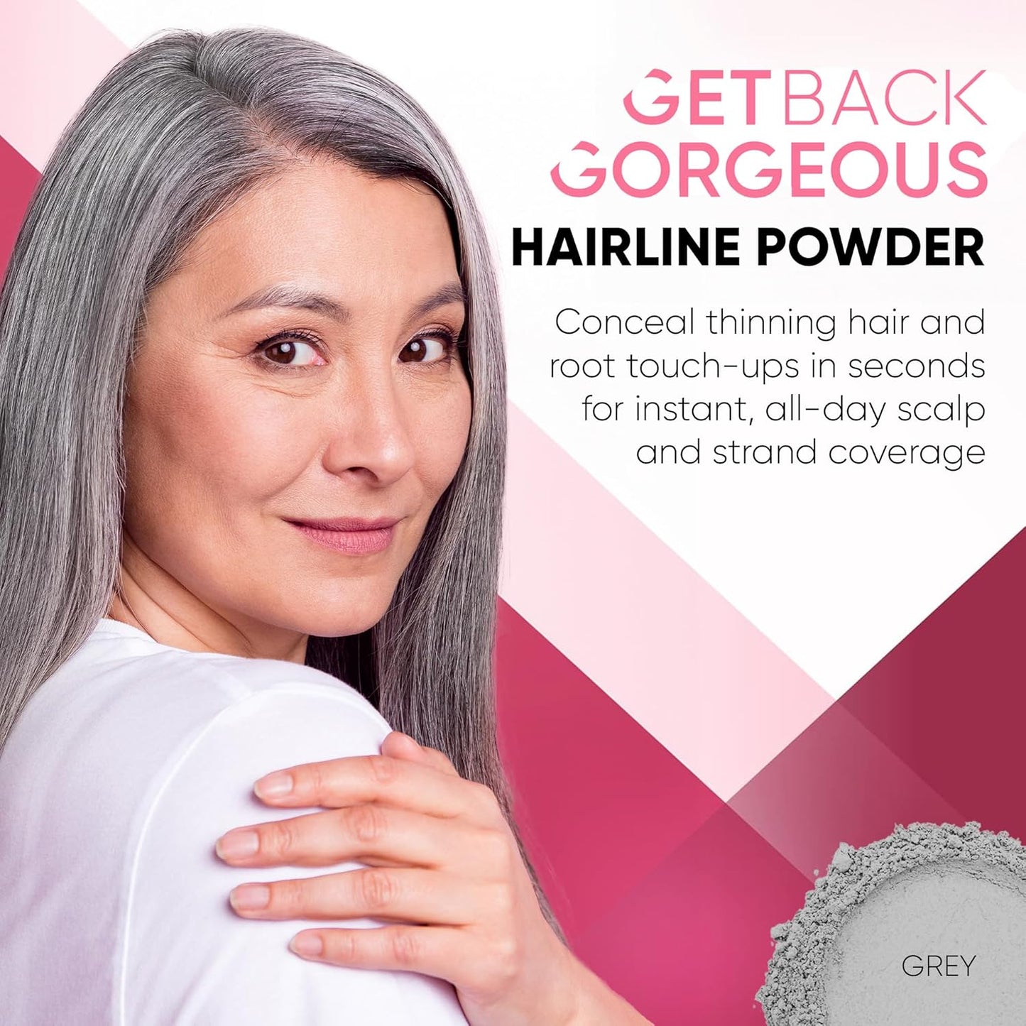 GBG Hairline Powder, Grey- 48-Hour Coverage Root Touch Up Powder for Bald Spots, Instant Hair Loss Concealer & Brightening Highlights - Hair Fillers for Thinning Hair for Women & Men, 4g