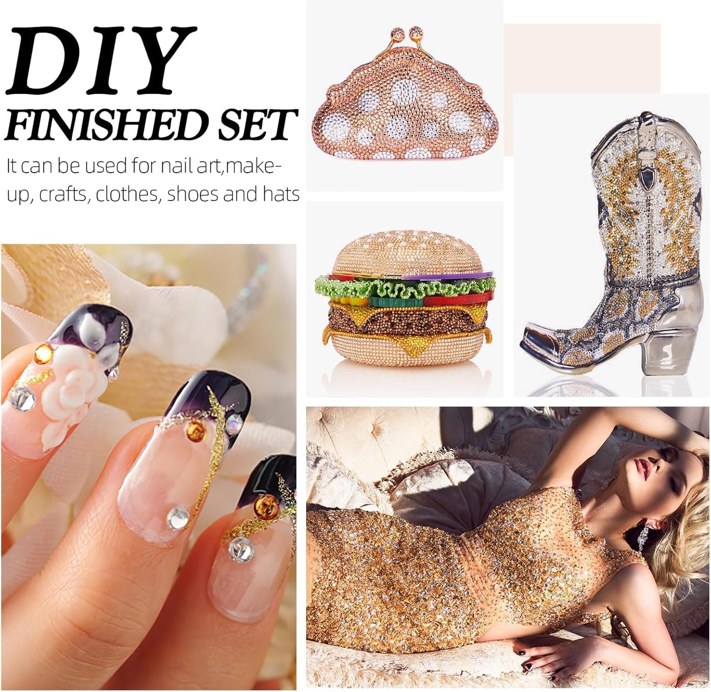 Champagne Flatback Rhinestones, Glass Rhinestones for Nail Art and Craft, Glue Fix, Loose Crystal Gemstones(Champagne, SS8, 1440pcs, 2.3-2.5mm)