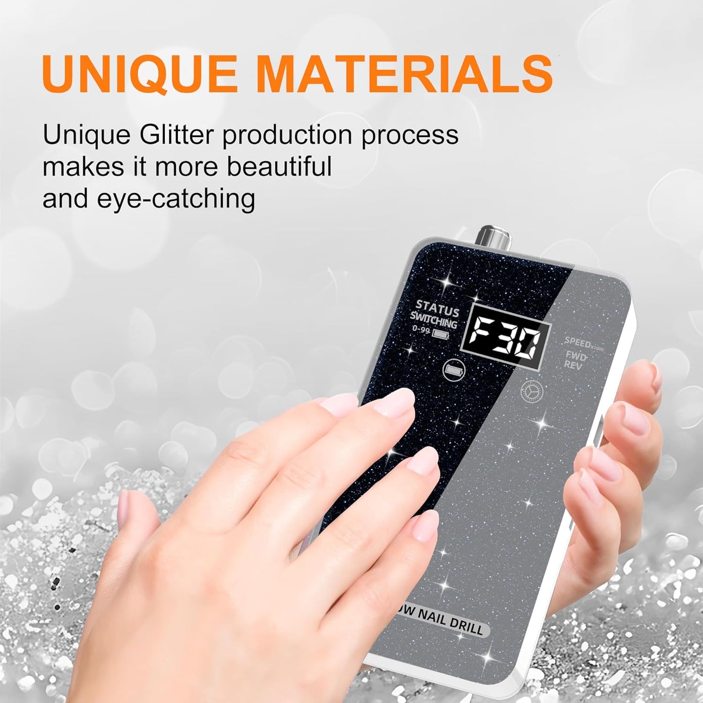 Professional Electric Nail Drill File:COSYGLOW Glitter Portable Cordless E-File Nail Drill Kit with 11 Drill Bits,30000 RPM Rechargeable Nail Drills Machine for Acrylic Nails Gel Polishing(Black)