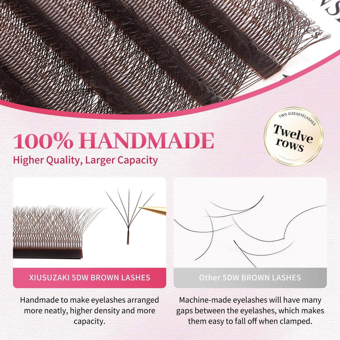 W Lash Extensions Brown 5D Eyelash Extensions W Shape 0.07mm Thickness D Curl Mix 8-15mm Premade Fans Volume Lashes Matte Black Crisscross(W-Brown-5D-0.07-D,8-15mm)