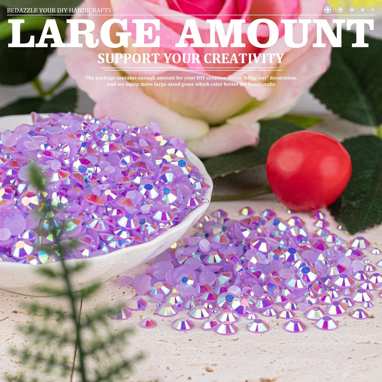 7000PCS Resin Rhinestones with Tweezers for Crafting, 2/3/4/5/6mm Flatback Jelly Rhinestones, 4 Box Lavender Purple AB Non Hotfix Crystal Gems for DIY Crafts Mugs Tumblers Clothes Makeup Nail