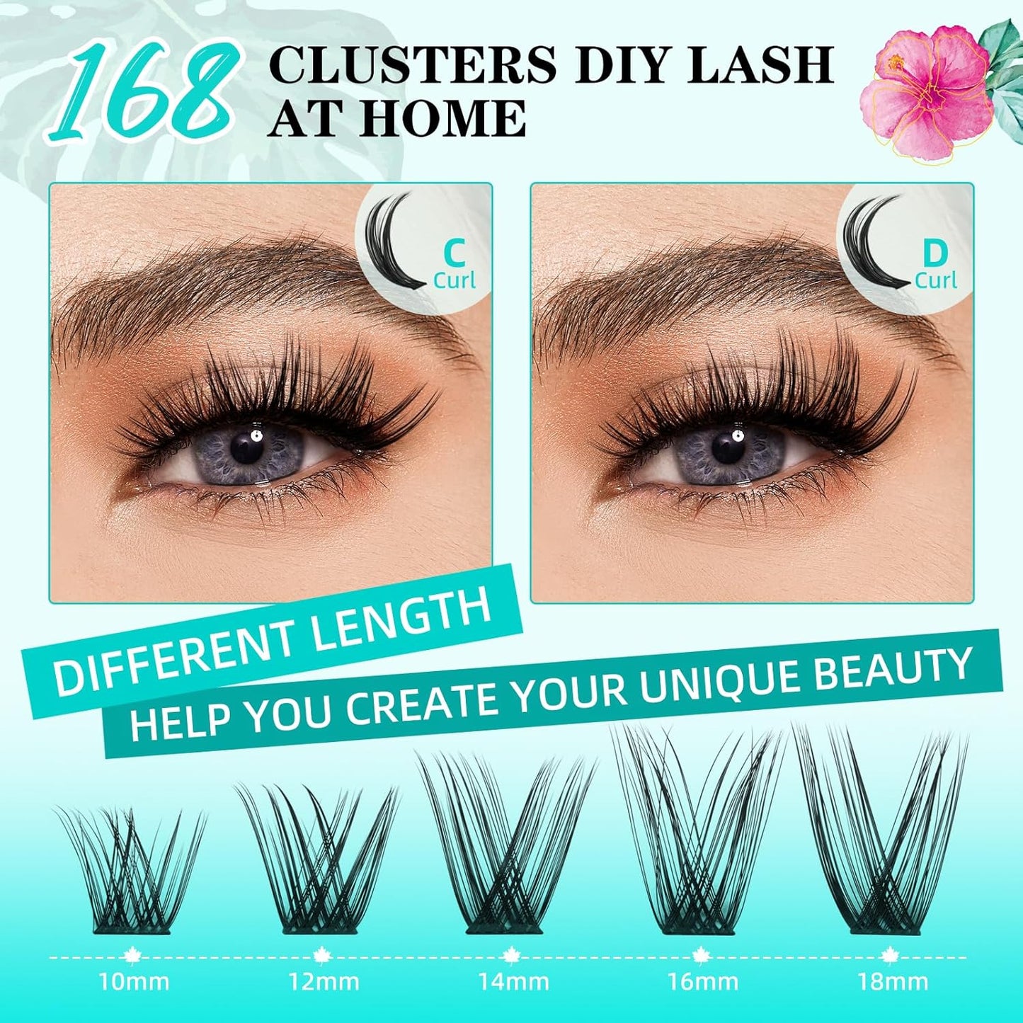 Lash Clusters Wet Look 168Pcs Eyelash Cluster Ultra-Thin Lash Band Eyelashes Extensions Spiky Anime Wide Span Lashes(Hollyhock,C-10mm)