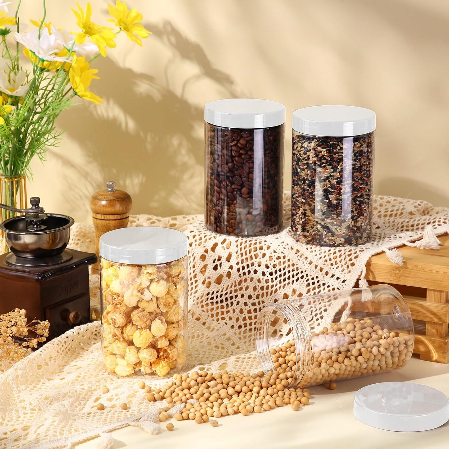 Patelai 4 Pieces Round Wide-mouth Leak Proof Plastic Container Jars with Lids for Travel Storage Makeup Beauty Products Face Creams Oils Salves Ointments DIY Making(27 Ounce,Clear)