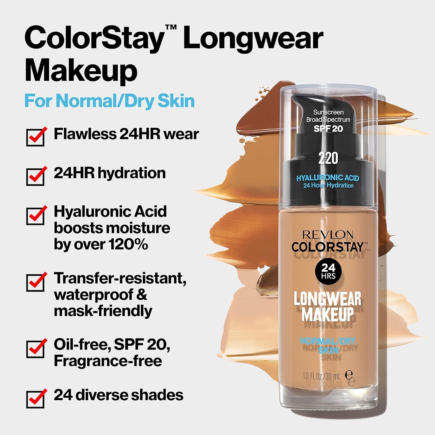 Revlon Liquid Foundation, ColorStay Face Makeup for Normal and Dry Skin, SPF 20, Longwear Medium-Full Coverage with Matte Finish, Oil Free, 200 Nude 1.0 Oz