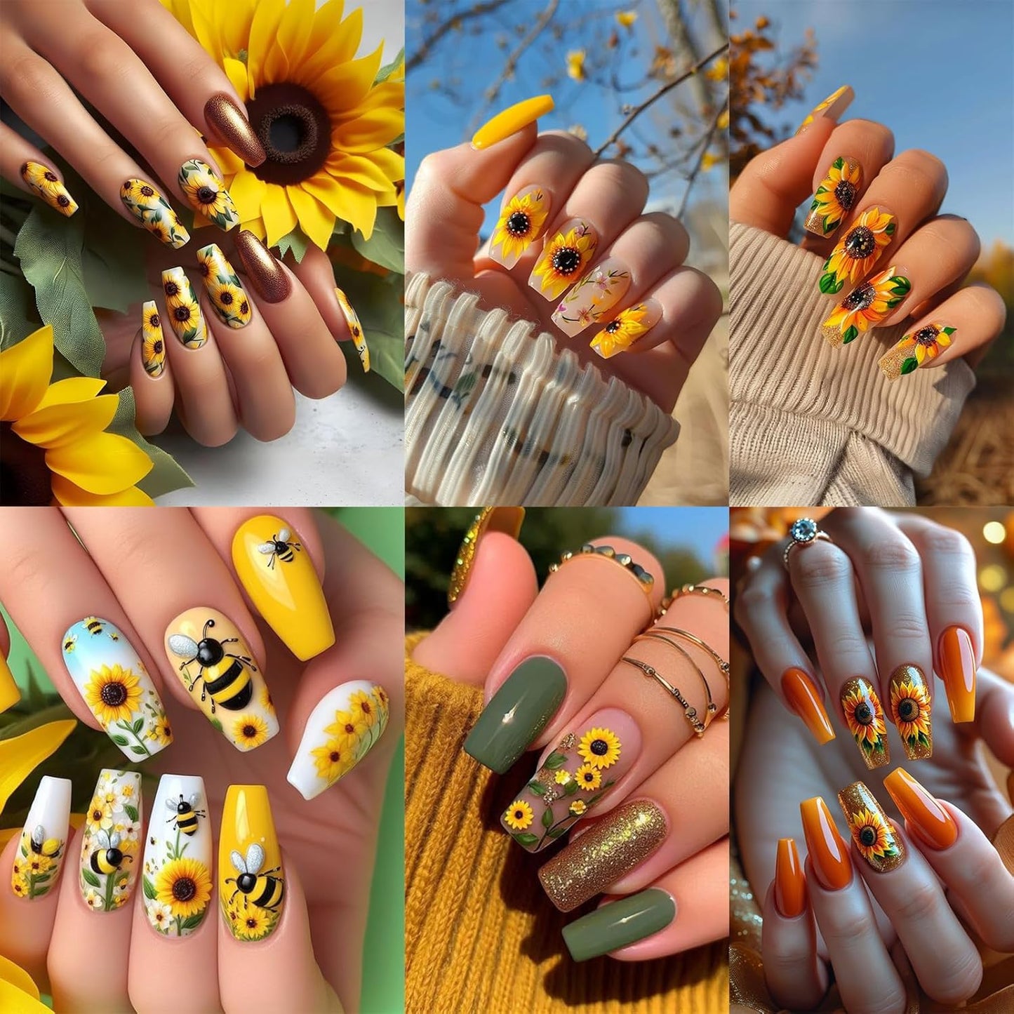 8 Sheets Sunflower Nail Art Stickers 3D Self-Adhesive Cute Yellow Bee Butterfly Spring Summer Sunshine Floral Design Small Daisy Flowers Nails Decals for Women Girls Summer Manicure Decoration