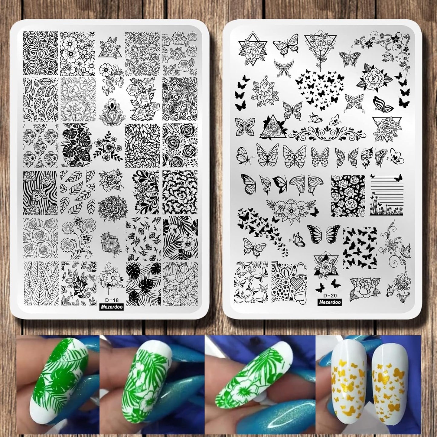 2Pcs Butterfly Rose Steel Nail Stamping Plates Flower Leaf Image Geometric Polish Stencil Accessories Tool 14.5×9.5cm Big Size Nail Art Template