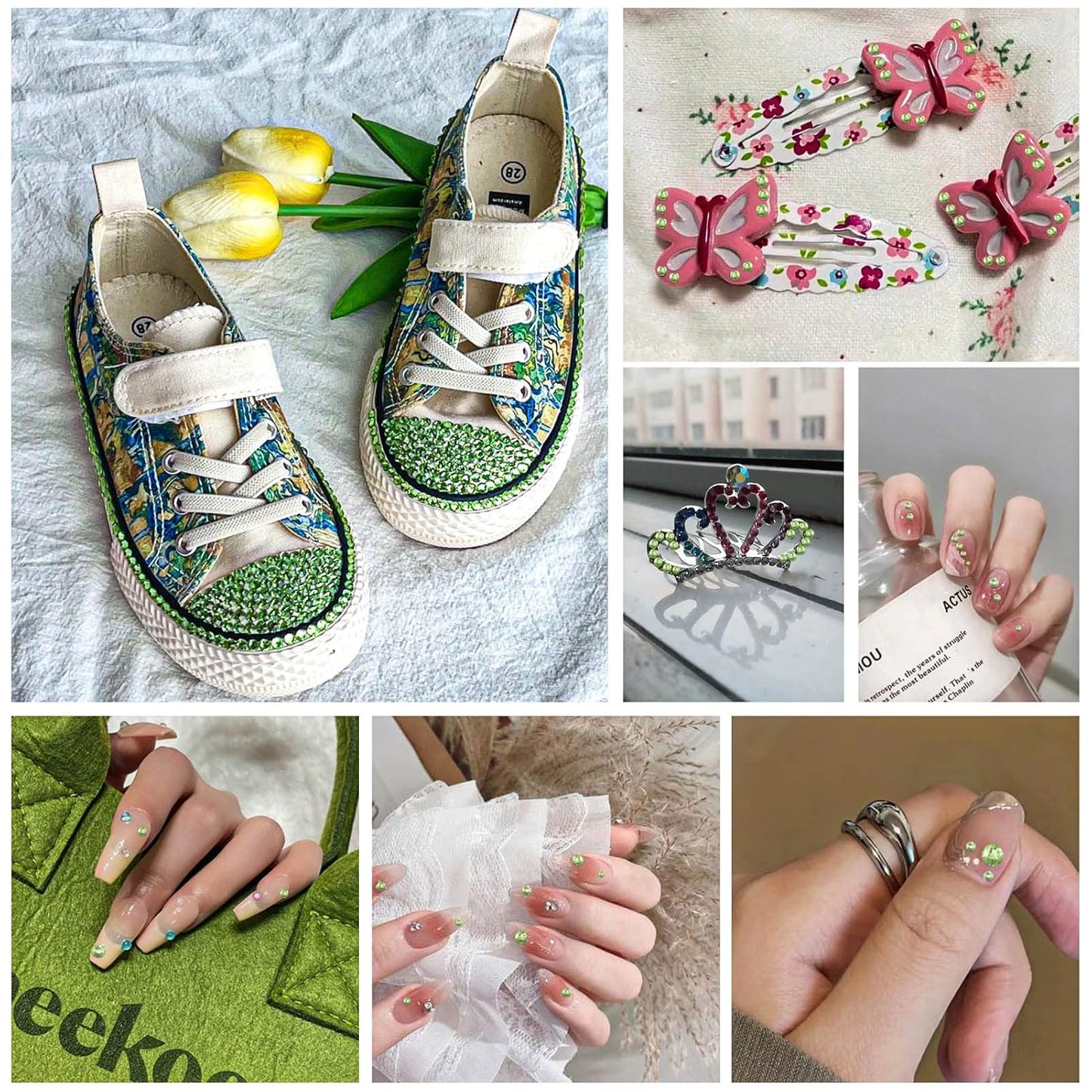 Beadsland 144pcs Flat Back Crystal Rhinestones Round Gems for Nail Art and Craft Glue Fix, Light Green, SS40, 8.4-8.7mm